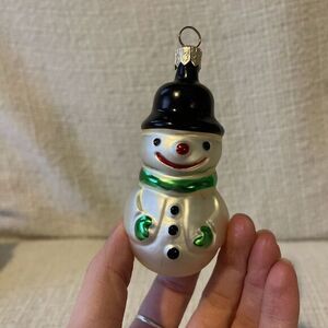 Retired Christopher Radko‎ Chubby Snowman Top hat Shiny Brite Green Mitten Scarf